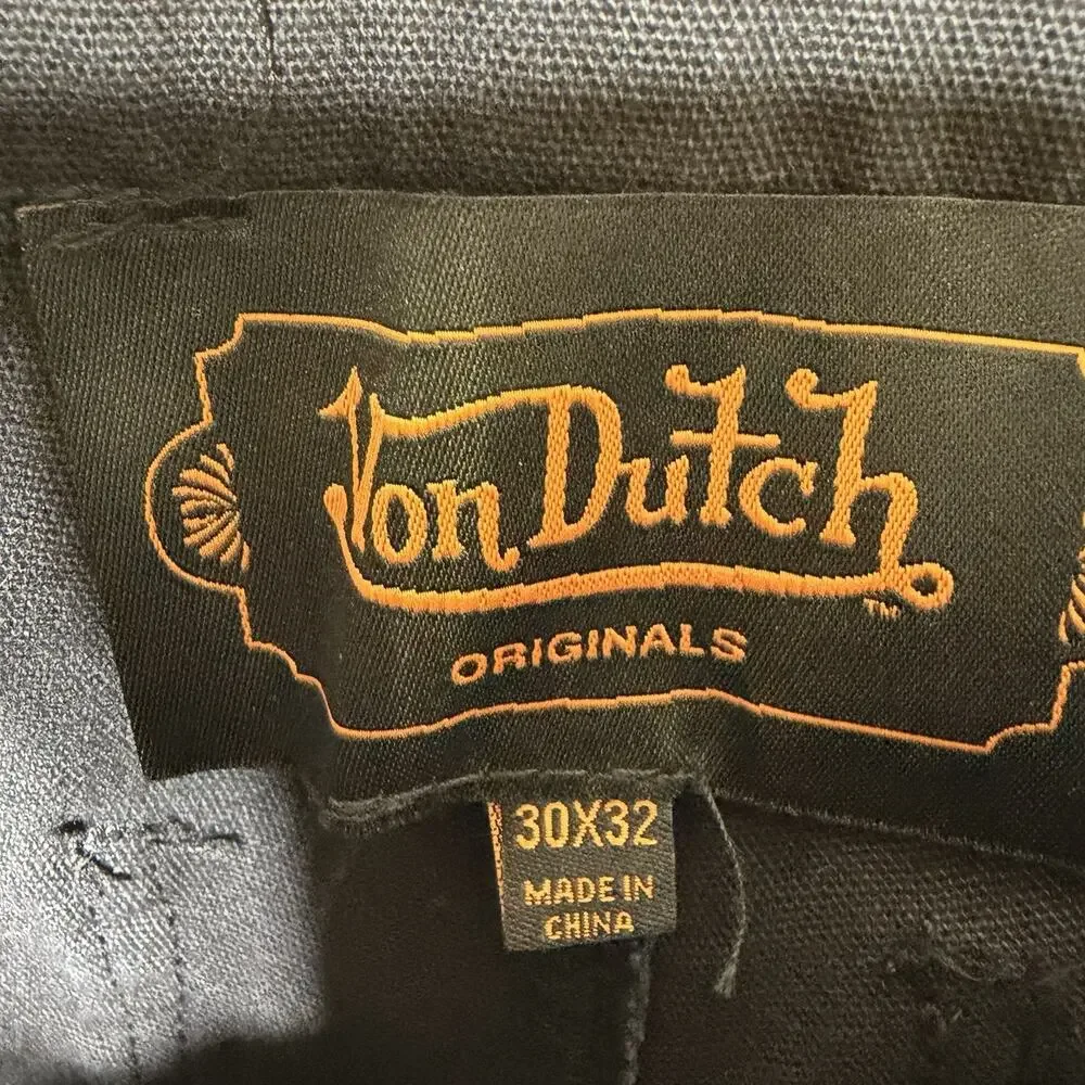 Von Dutch Originals Black Carpenter Pants‎ Graphic Logo Workwear Mens 30x32 NWT